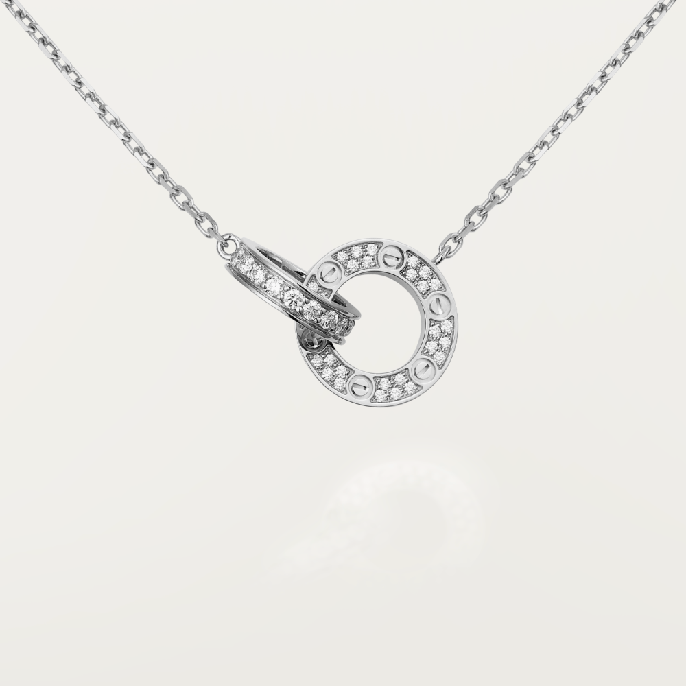 [Royal Jewelry]LOVE 7.6MM NECKLACE ROSE GOLD AND SILVER  FULL DIAMOND