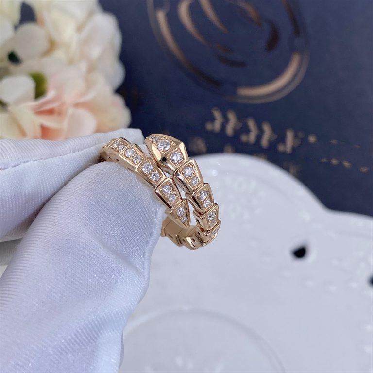 [Royal Jewelry]SERPENTI RING PINK GOLD DIAMOND PAVED 4MM