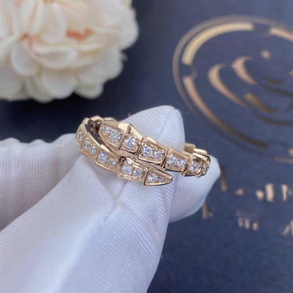 [Royal Jewelry]SERPENTI RING PINK GOLD DIAMOND PAVED 4MM