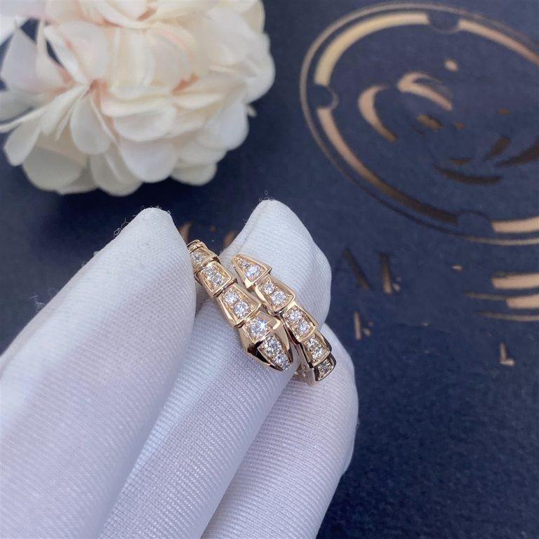 [Royal Jewelry]SERPENTI RING PINK GOLD DIAMOND PAVED 4MM