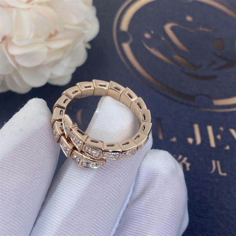 [Royal Jewelry]SERPENTI RING PINK GOLD DIAMOND PAVED 4MM