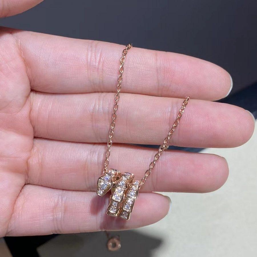 [Royal Jewelry]SERPENTI PINK GOLD NECKLACE DOUBLE RING DIAMOND