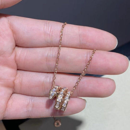 [Royal Jewelry]SERPENTI PINK GOLD NECKLACE DOUBLE RING DIAMOND