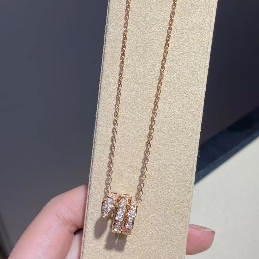 [Royal Jewelry]SERPENTI PINK GOLD NECKLACE DOUBLE RING DIAMOND