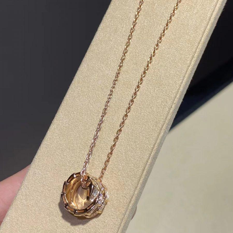 [Royal Jewelry]SERPENTI PINK GOLD NECKLACE DOUBLE RING DIAMOND
