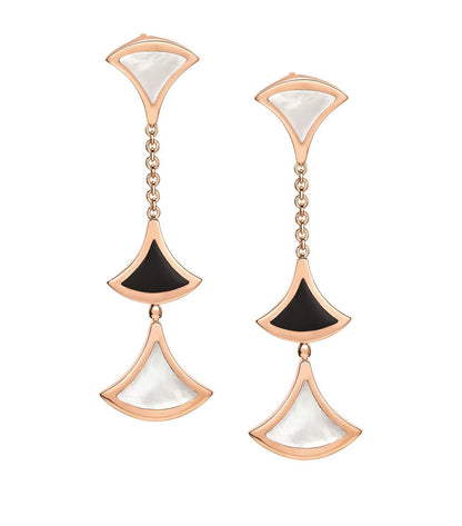 [Royal Jewelry]DREAM EARRINGS 3 MOTIFS ONYX MOP PINK GOLD