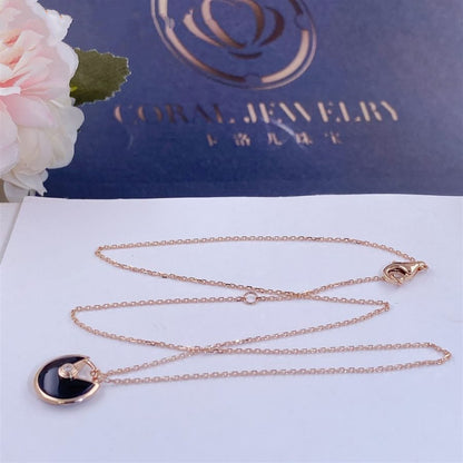[Royal Jewelry]AMULETTE ROSE GOLD ONYX NECKLACE