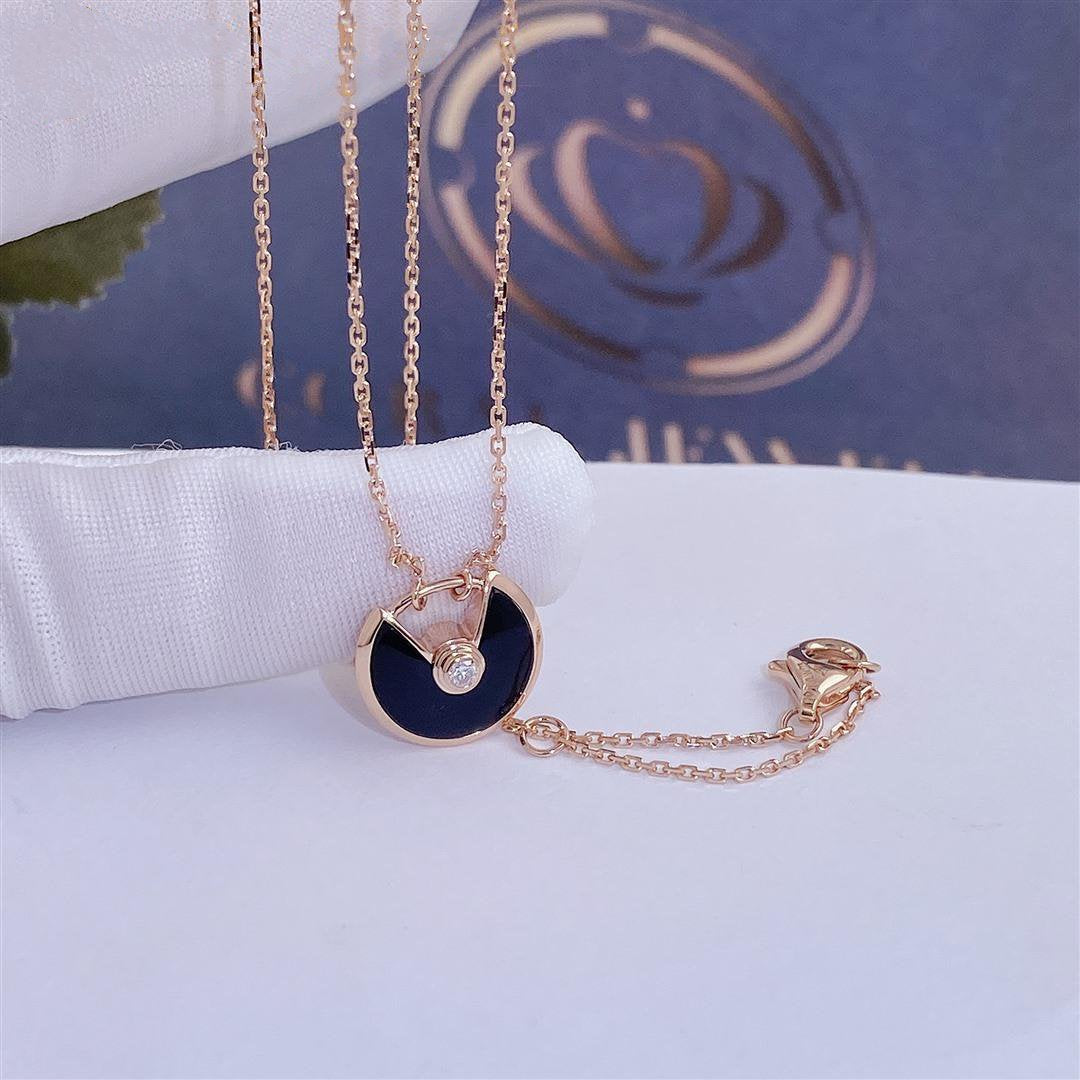 [Royal Jewelry]AMULETTE ROSE GOLD ONYX NECKLACE