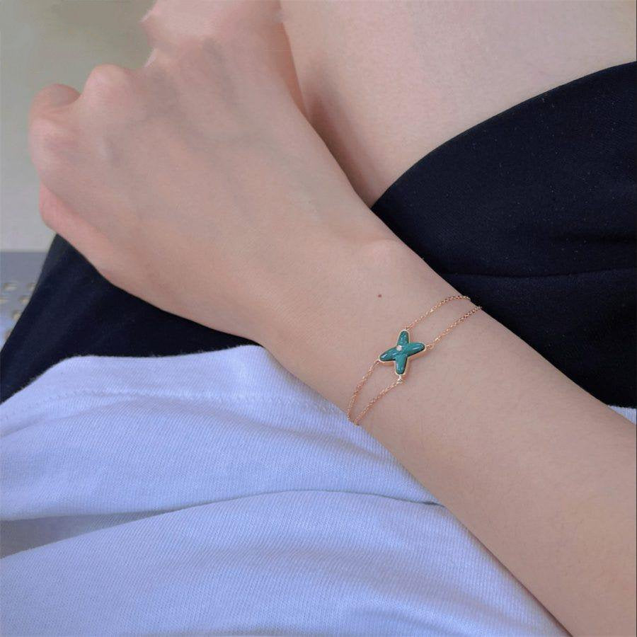 [Royal Jewelry]JEUX BRACELET MALACHITE PINK GOLD 1 DIAMOND