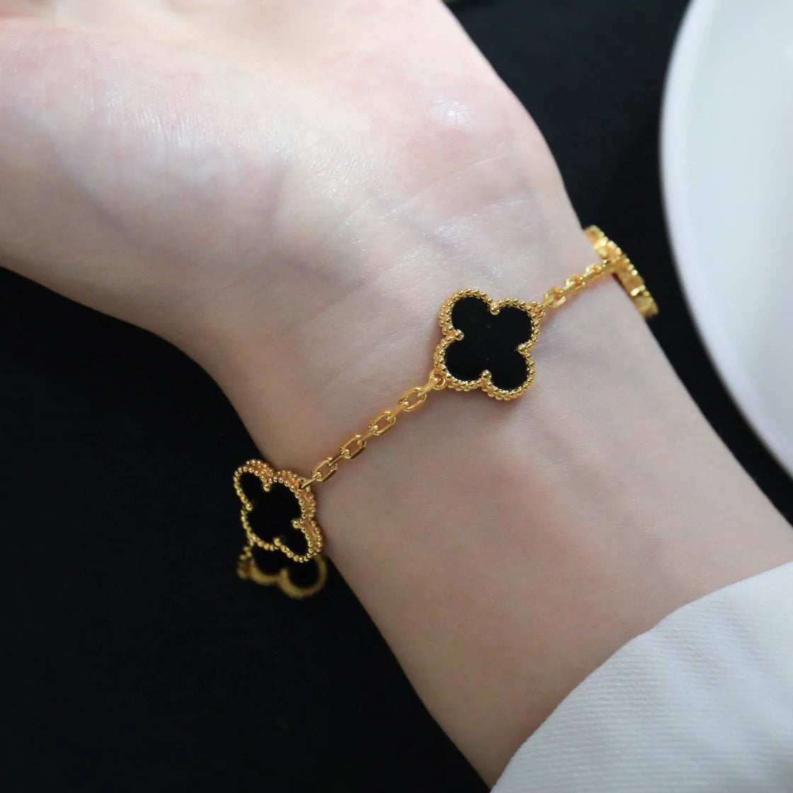 [Royal Jewelry]CLOVER  5 MOTIFS BLACK ONYX BRACELET