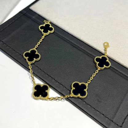 [Royal Jewelry]CLOVER  5 MOTIFS BLACK ONYX BRACELET