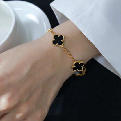 [Royal Jewelry]CLOVER  5 MOTIFS BLACK ONYX BRACELET
