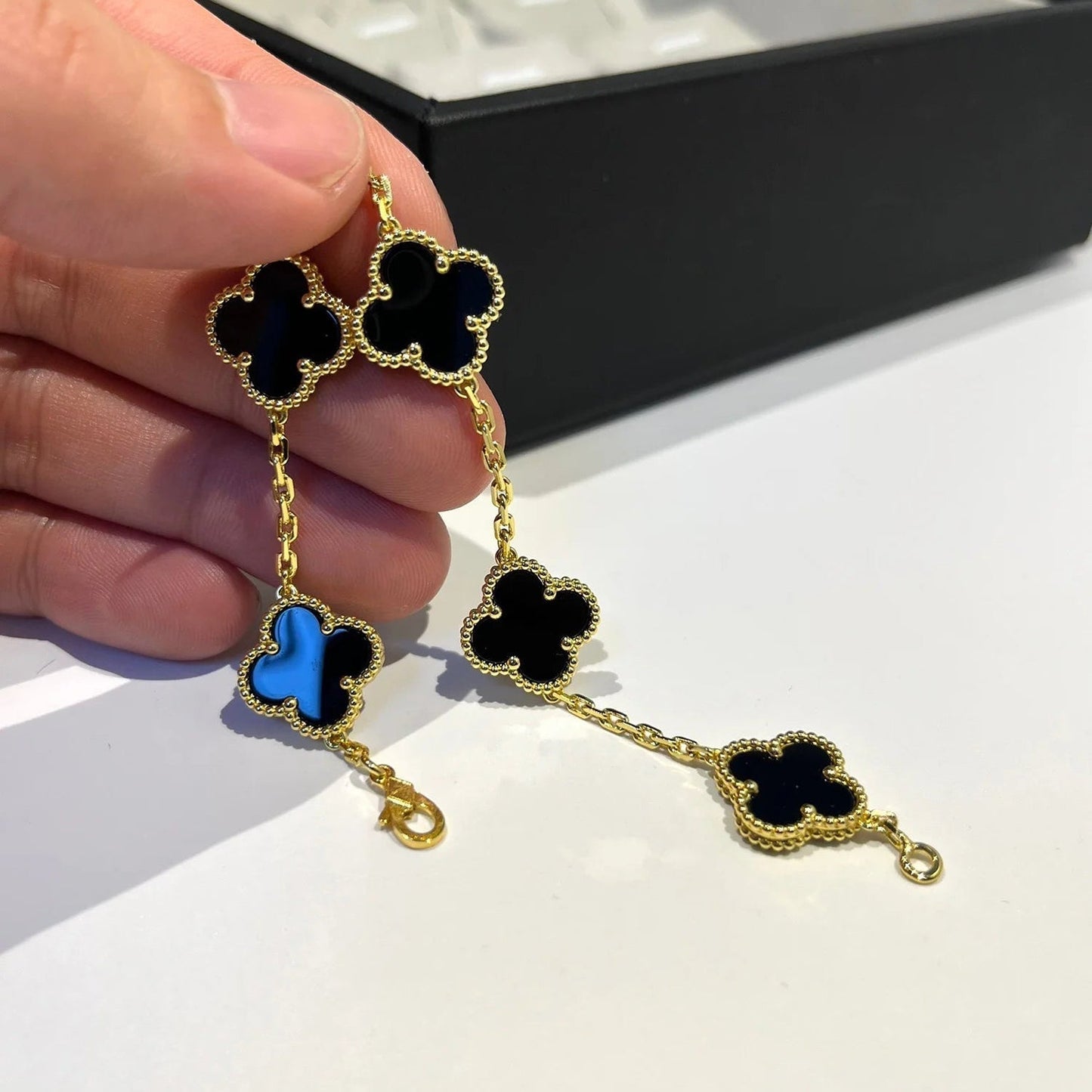 [Royal Jewelry]CLOVER  5 MOTIFS BLACK ONYX BRACELET
