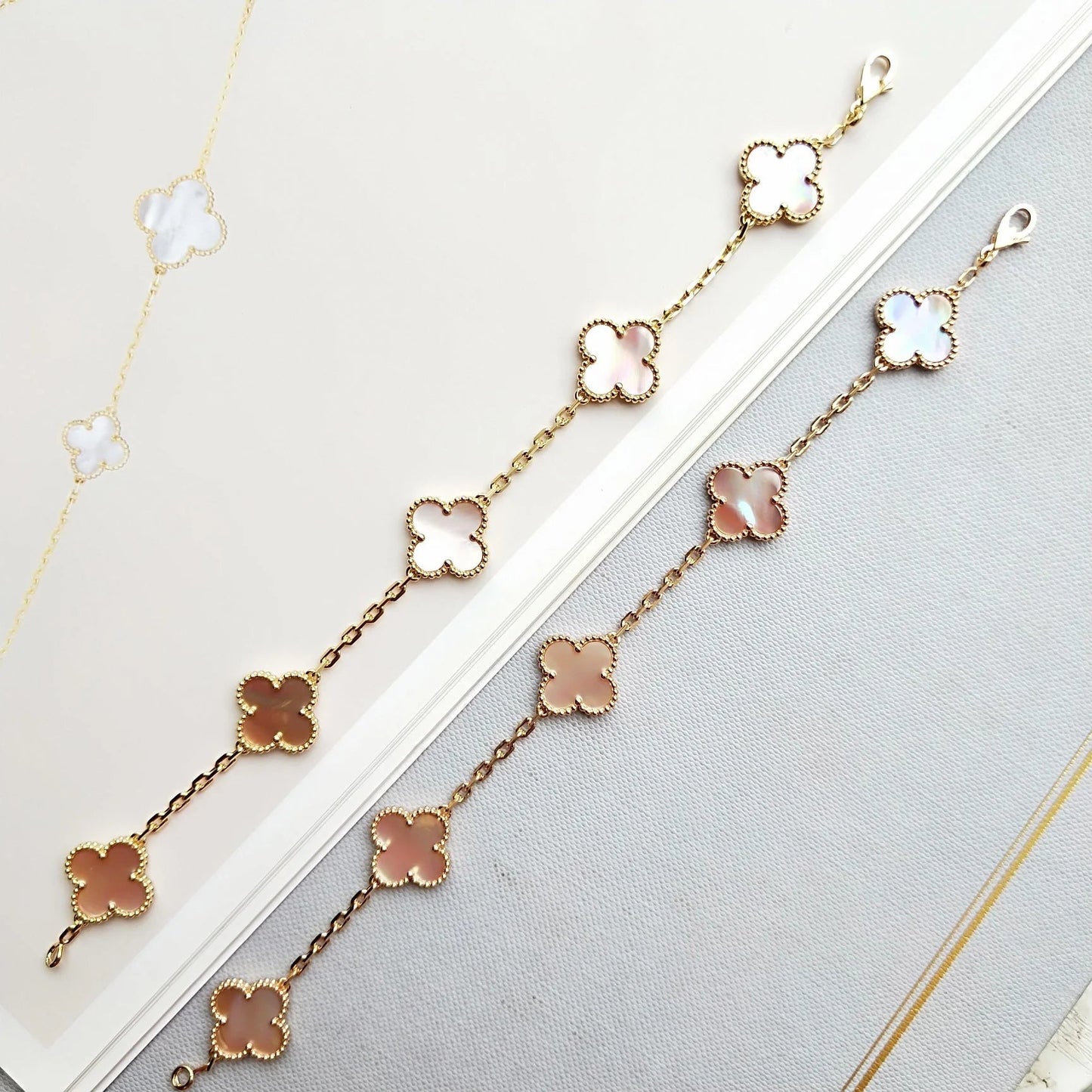 [Royal Jewelry]CLOVER 5 PINK MOP BRACELET