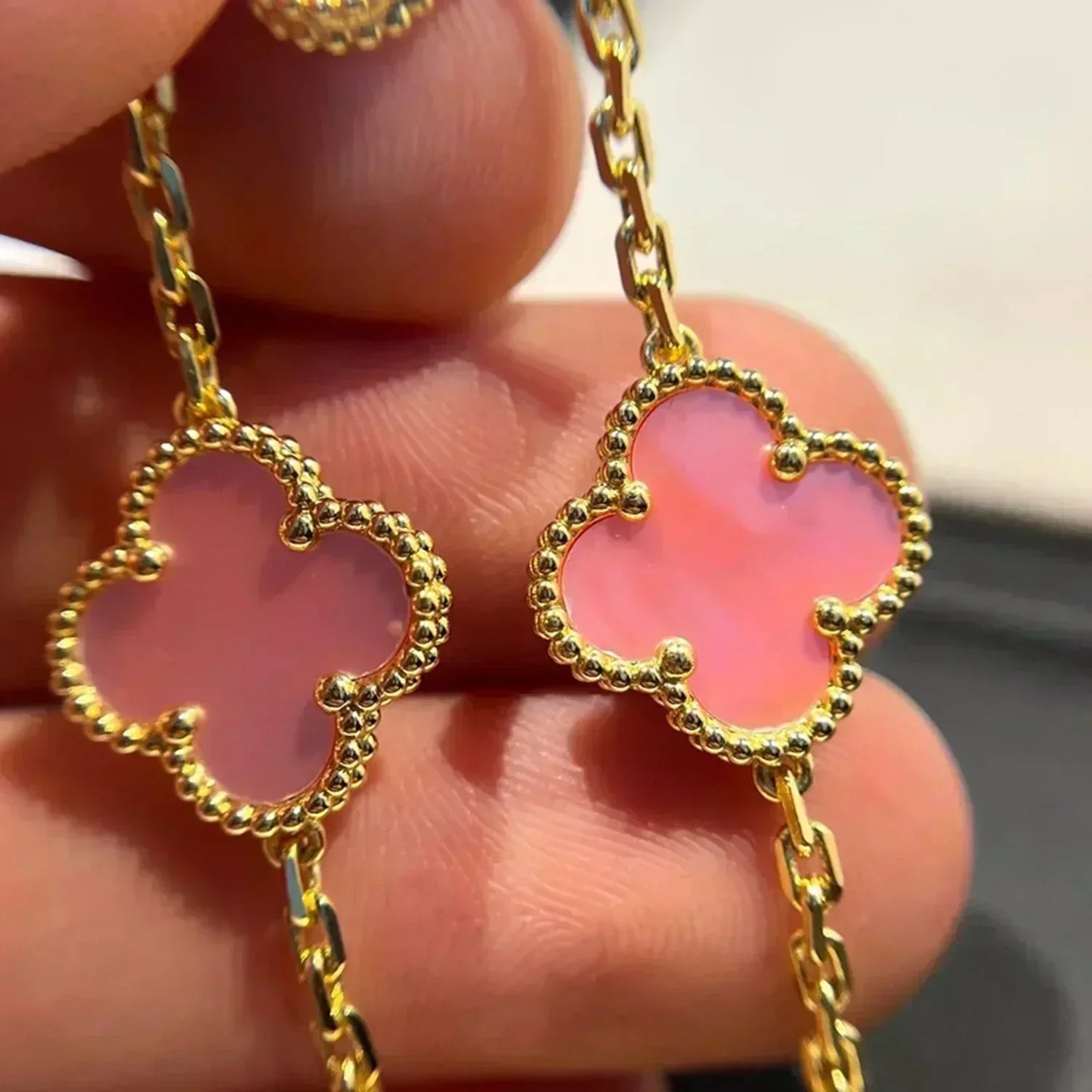 [Royal Jewelry]CLOVER 5 PINK MOP BRACELET