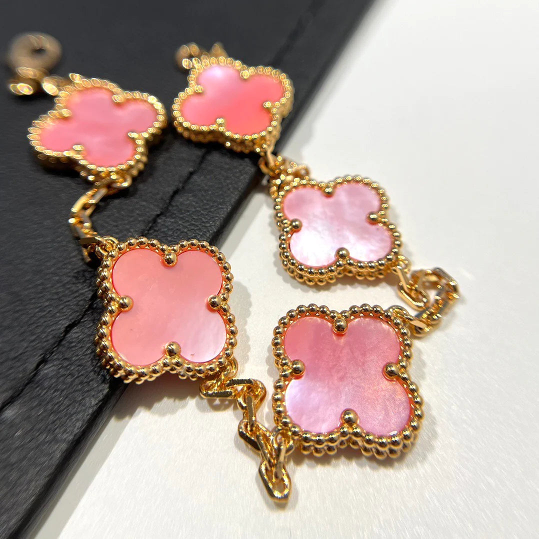 [Royal Jewelry]CLOVER 5 PINK MOP BRACELET
