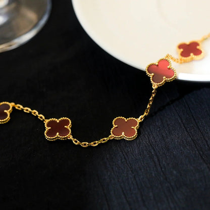 [Royal Jewelry]CLOVER 5 MOTIFS RED AGATE  BRACELET