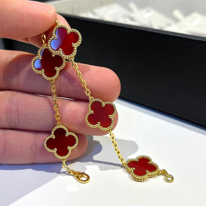 [Royal Jewelry]CLOVER 5 MOTIFS RED AGATE  BRACELET