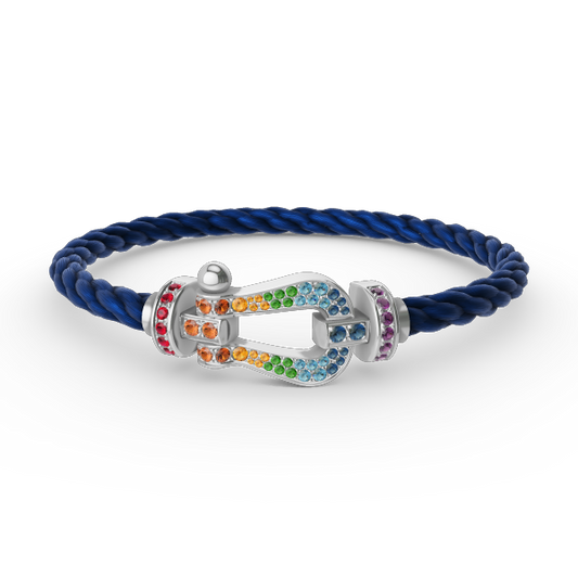 [Royal Jewelry]FORC LARGE HORSESHOE  COLORED DIAMOND BRACELET SILVER