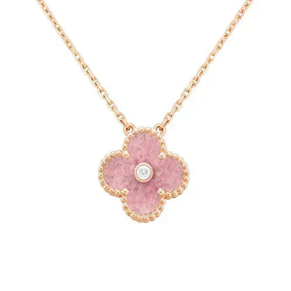[Royal Jewelry]COLLIER TRÈFLE 15MM DIAMANT RHODONITE
