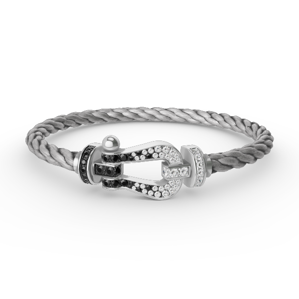 [Royal Jewelry]FORCE LARGE HORSESHOE BLACK WHITE DIAMOND BRACELET SILVER