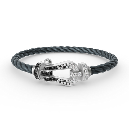 [Royal Jewelry]FORCE LARGE HORSESHOE BLACK WHITE DIAMOND BRACELET SILVER