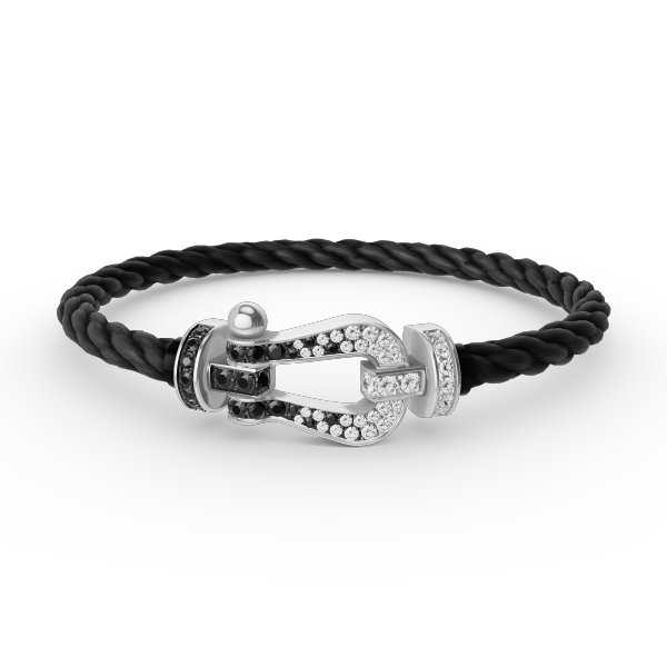 [Royal Jewelry]FORCE LARGE HORSESHOE BLACK WHITE DIAMOND BRACELET SILVER