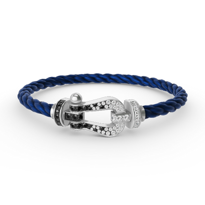 [Royal Jewelry]FORCE LARGE HORSESHOE BLACK WHITE DIAMOND BRACELET SILVER