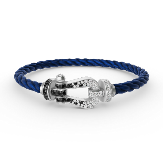 [Royal Jewelry]FORCE LARGE HORSESHOE BLACK WHITE DIAMOND BRACELET SILVER