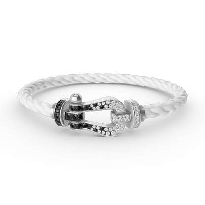 [Royal Jewelry]FORCE LARGE HORSESHOE BLACK WHITE DIAMOND BRACELET SILVER