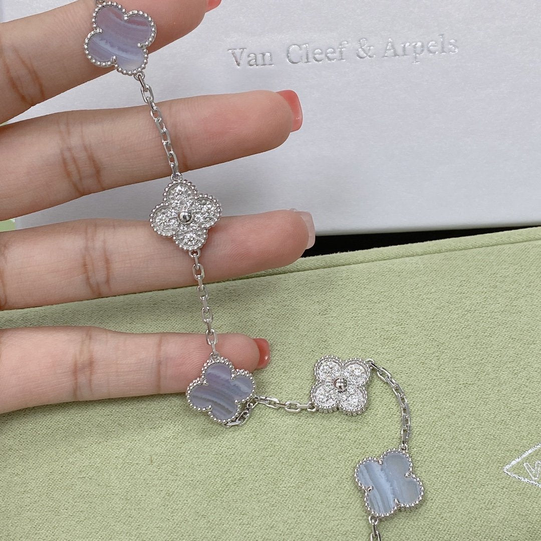 [Royal Jewelry]CLOVER  5 MOTIF DIAMOND PURPLE CHALCEDONY BRACELET SILVER