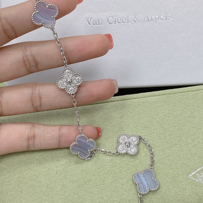 [Royal Jewelry]CLOVER  5 MOTIF DIAMOND PURPLE CHALCEDONY BRACELET SILVER