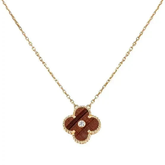 [Royal Jewelry]CLOVER 15MM DIAMOND AND YELLOW TIGER'S EYE AGATE necklace