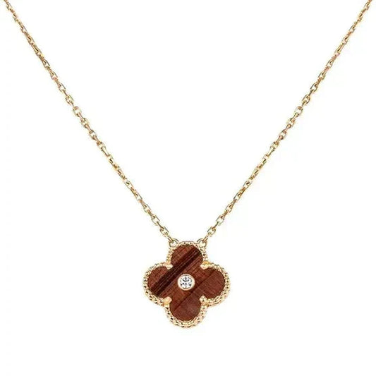 [Royal Jewelry]CLOVER 15MM DIAMOND AND YELLOW TIGER'S EYE AGATE necklace