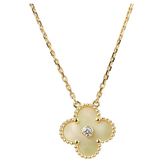 [Royal Jewelry]CLOVER 15MM DIAMOND GOLD MOTHER OF PEARL NECKLACE
