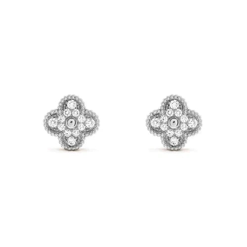 [Royal Jewelry]CLOVER 1 MOTIFS DIAMOND STUD EARRINGS SILVER