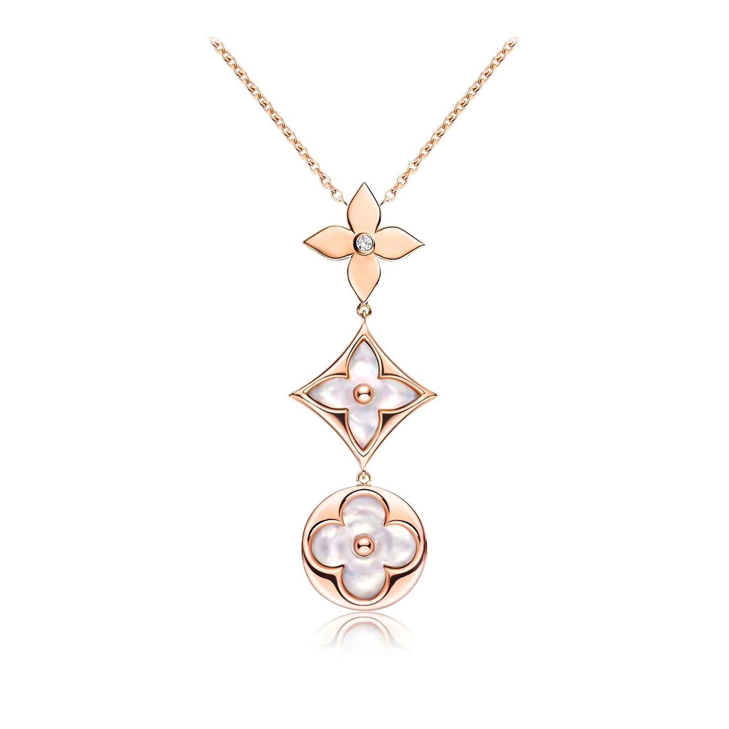 [Royal Jewelry]COLOR BLOSSOM LARIAT NECKLACE PINK GOLD WHITE MOTHER PEARL AND DIAMOND