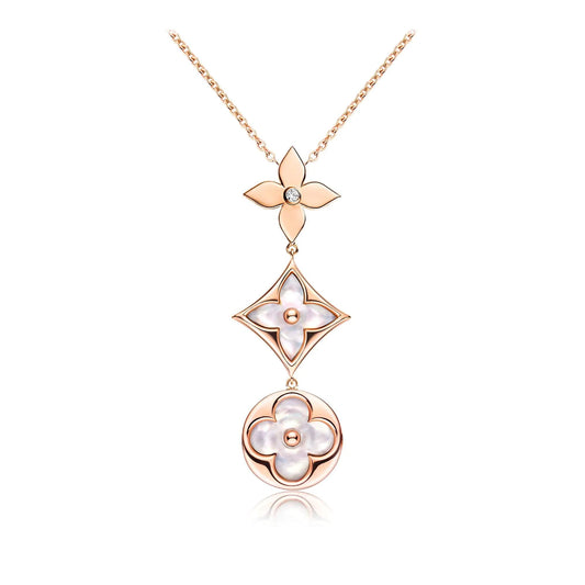 [Royal Jewelry]COLOR BLOSSOM LARIAT NECKLACE PINK GOLD WHITE MOTHER PEARL AND DIAMOND