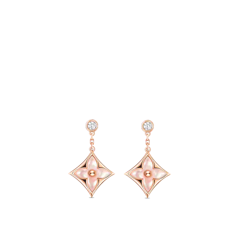 [Royal Jewelry]DOUBLE STAR PINK GOLD MOP DROP EARRINGS