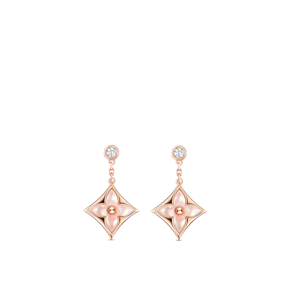 [Royal Jewelry]DOUBLE STAR PINK GOLD MOP DROP EARRINGS