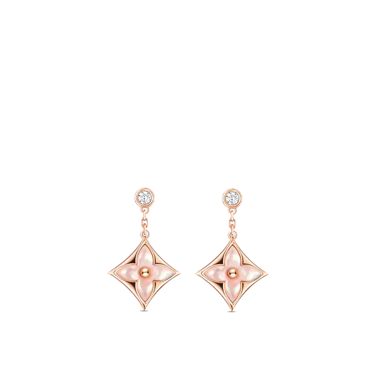 [Royal Jewelry]DOUBLE STAR PINK GOLD MOP DROP EARRINGS
