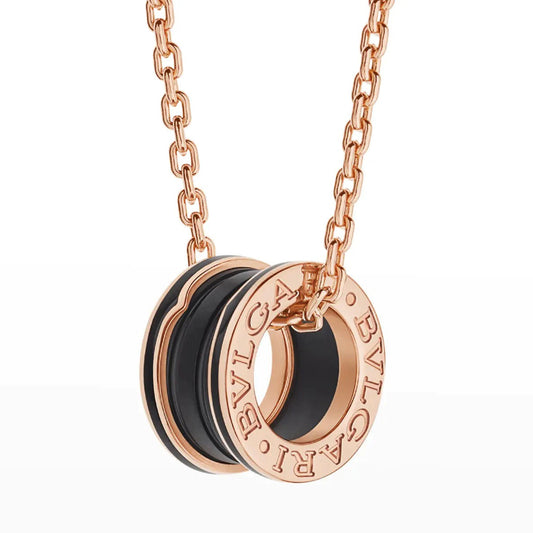 [Royal Jewelry]ZERO 1 BLACK CERAMIC PINK GOLD NECKLACE