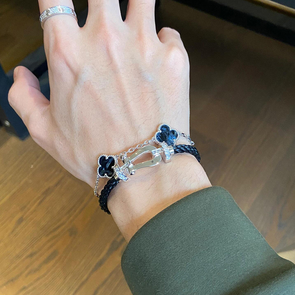 [Royal Jewelry]CLOVER 5 MOTIF PIETERSITE SILVER BRACELET