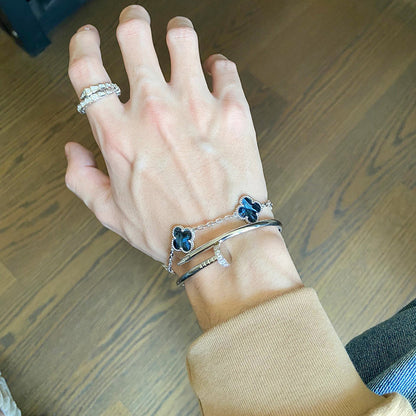 [Royal Jewelry]CLOVER 5 MOTIF PIETERSITE SILVER BRACELET