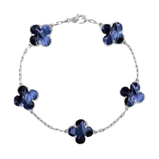 [Royal Jewelry]CLOVER 5 MOTIF PIETERSITE SILVER BRACELET