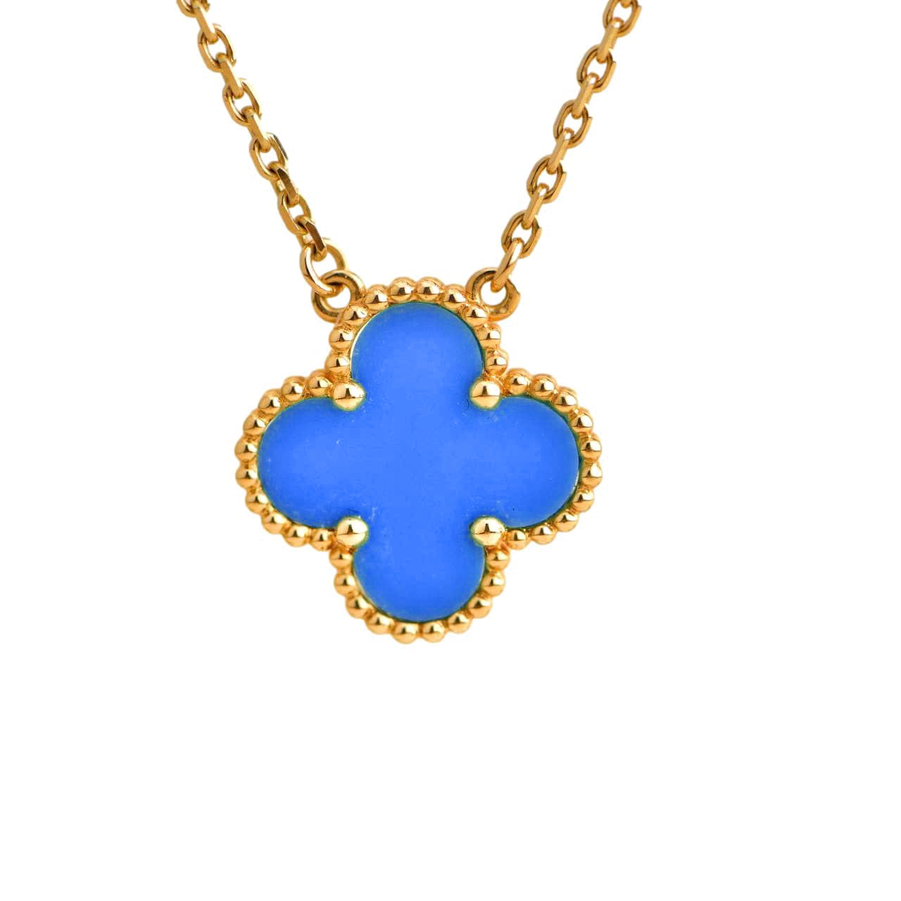 [Royal Jewelry]CLOVER 15MM BLUE AGATE NECKLACE