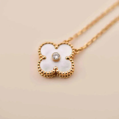 [Royal Jewelry]COLLIER TRÈFLE 15 MM DIAMANT FRITILLAIRE BLANC