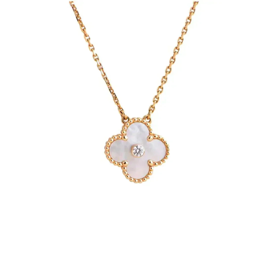 [Royal Jewelry]COLLIER TRÈFLE 15 MM DIAMANT FRITILLAIRE BLANC