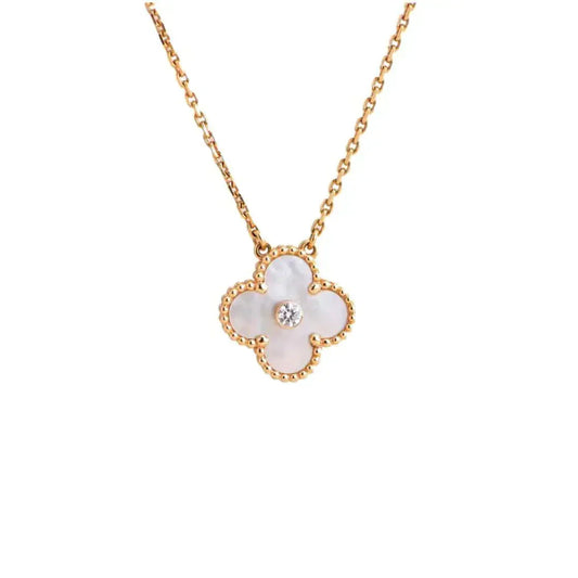 [Royal Jewelry]CLOVER 15MM DIAMOND WHITE FRITILLARIA NECKLACE