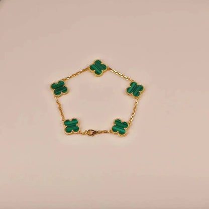 [Royal Jewelry]CLOVER 5 MOTIFS MALACHITE BRACELET